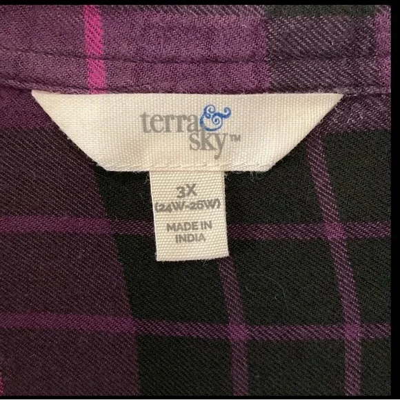 Terra & Sky Plaid Flannel Button Up Shirt Plus Size 3XL Long Sleeve - Picture 3 of 3